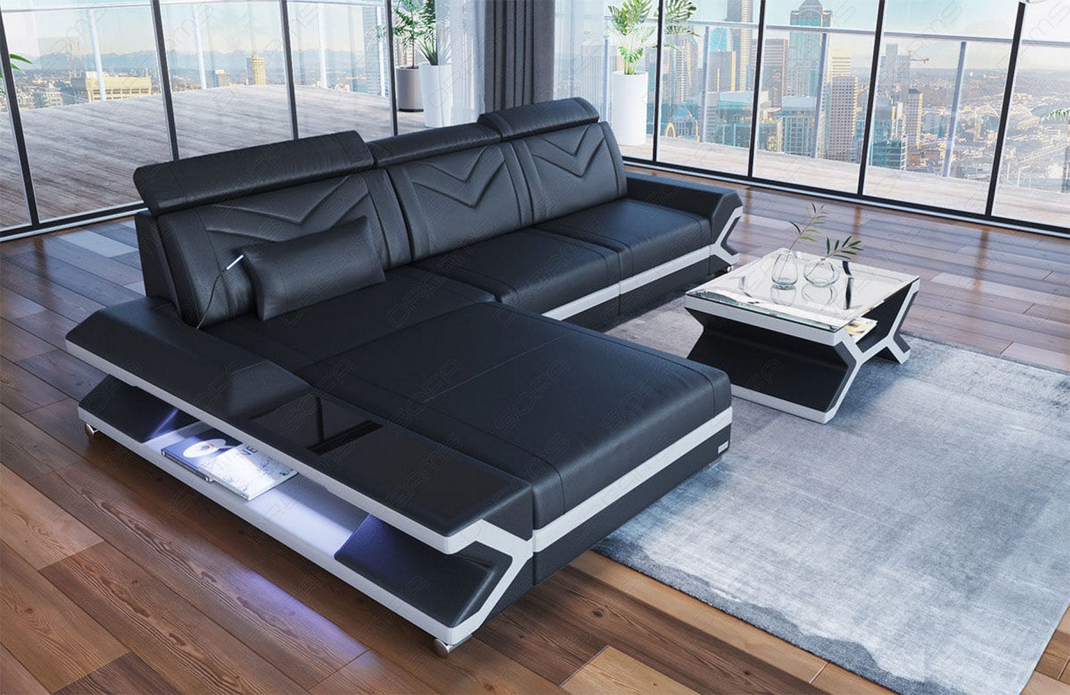 Ecksofa Napoli aus Leder – Komfort & Stil schwarz-weiß