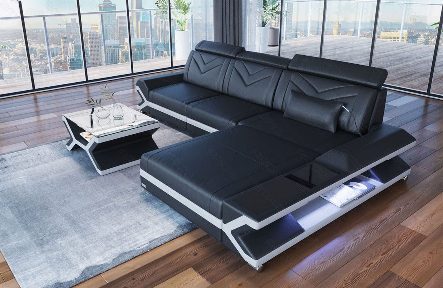Ecksofa Napoli aus Leder – Komfort & Stil schwarz-weiß
