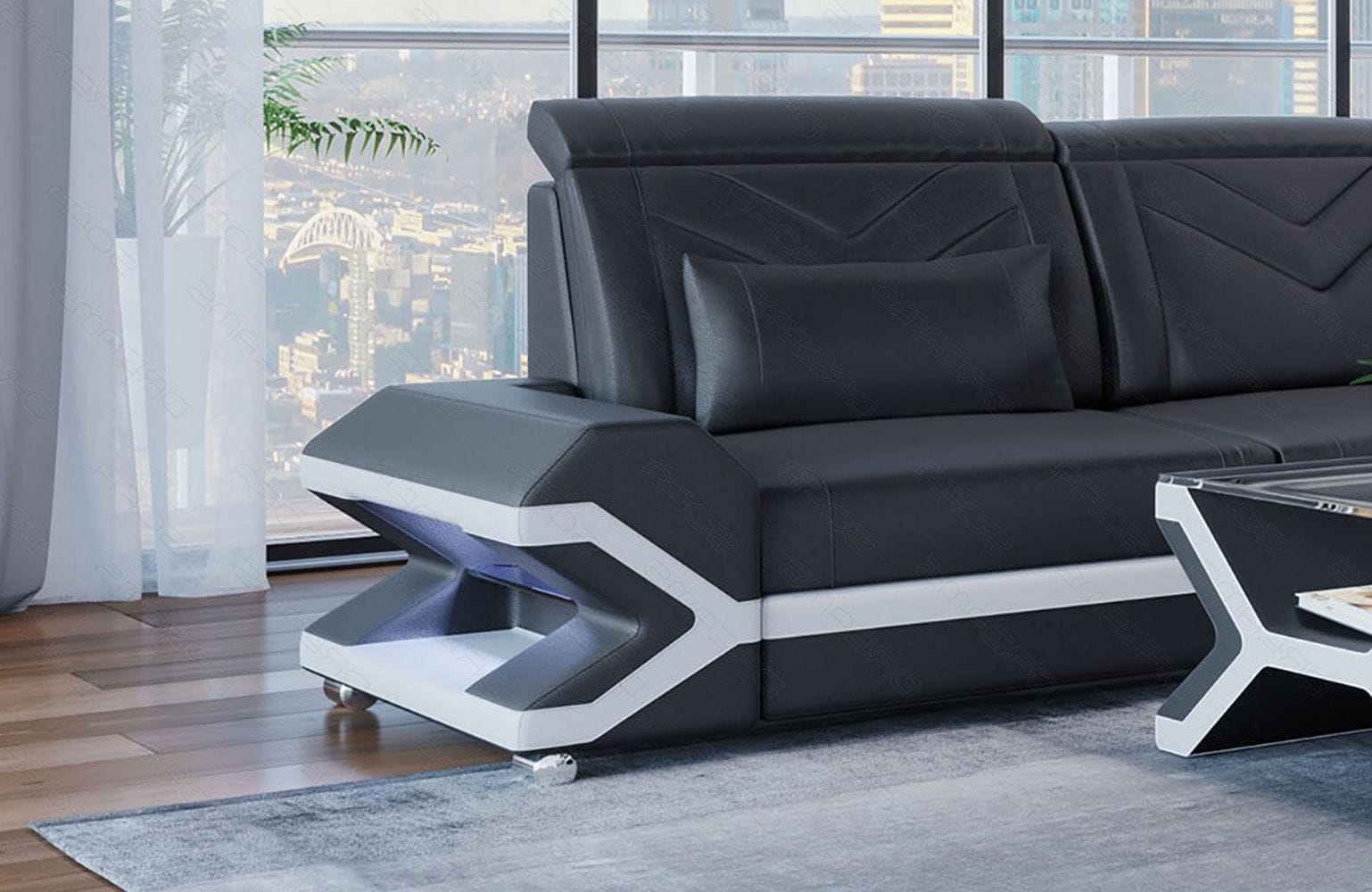 Ecksofa Napoli aus Leder – Komfort & Stil grau-weiß