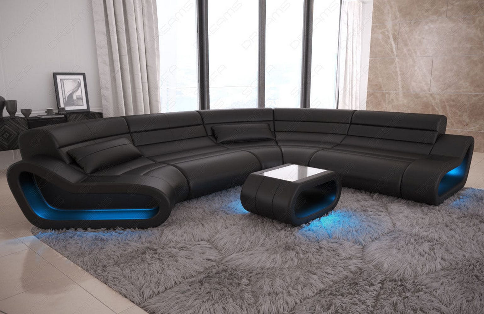 Leder Wohnlandschaft Concept C – Eleganz & Komfort schwarz