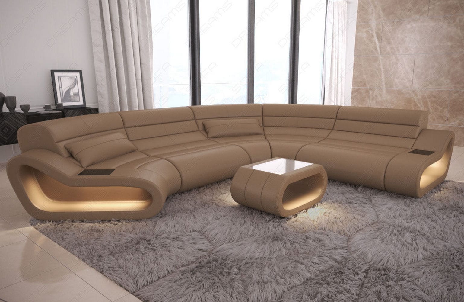 Leder Wohnlandschaft Concept C – Eleganz & Komfort sandbeige