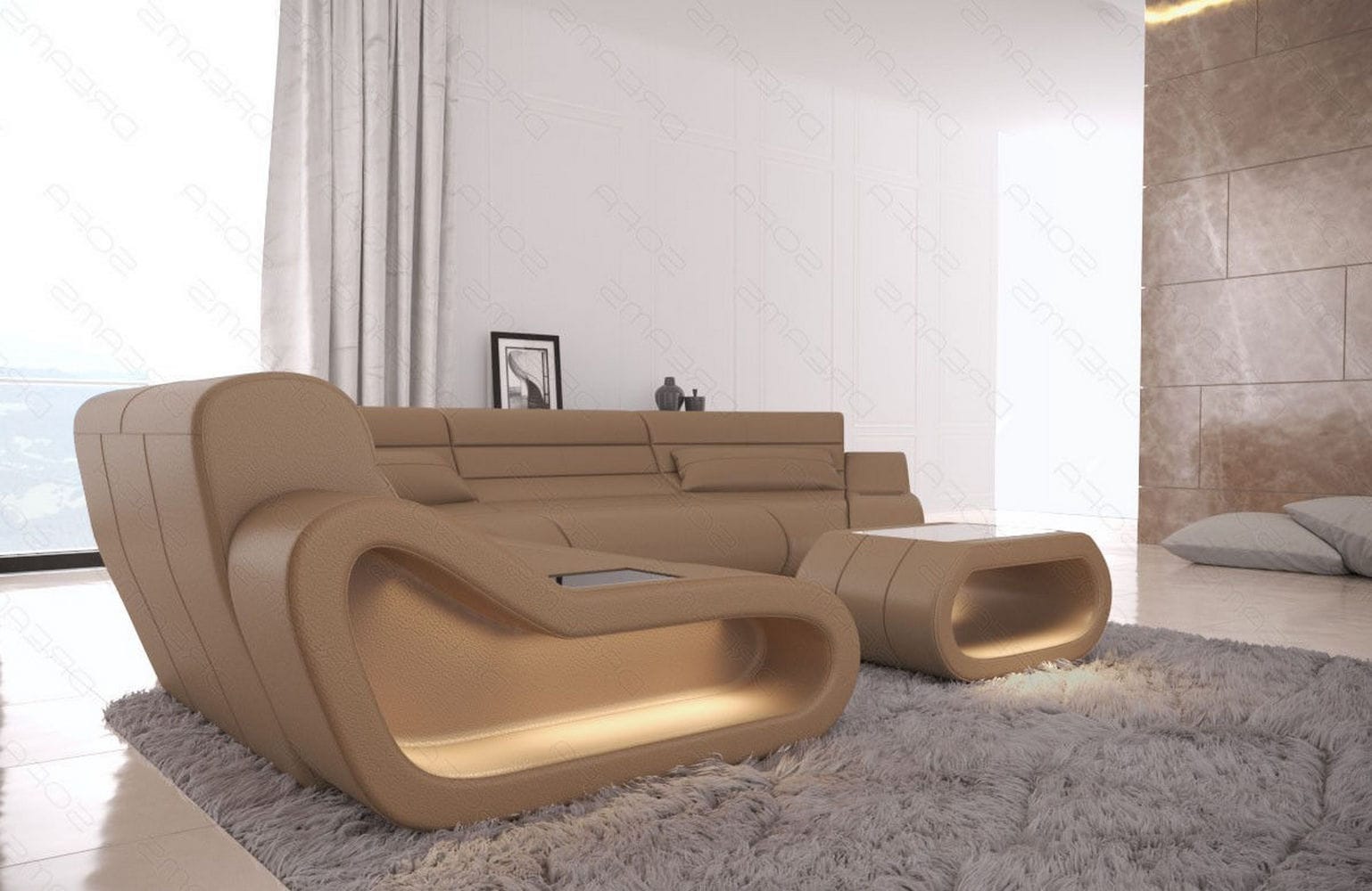 Leder Wohnlandschaft Concept C – Eleganz & Komfort sandbeige
