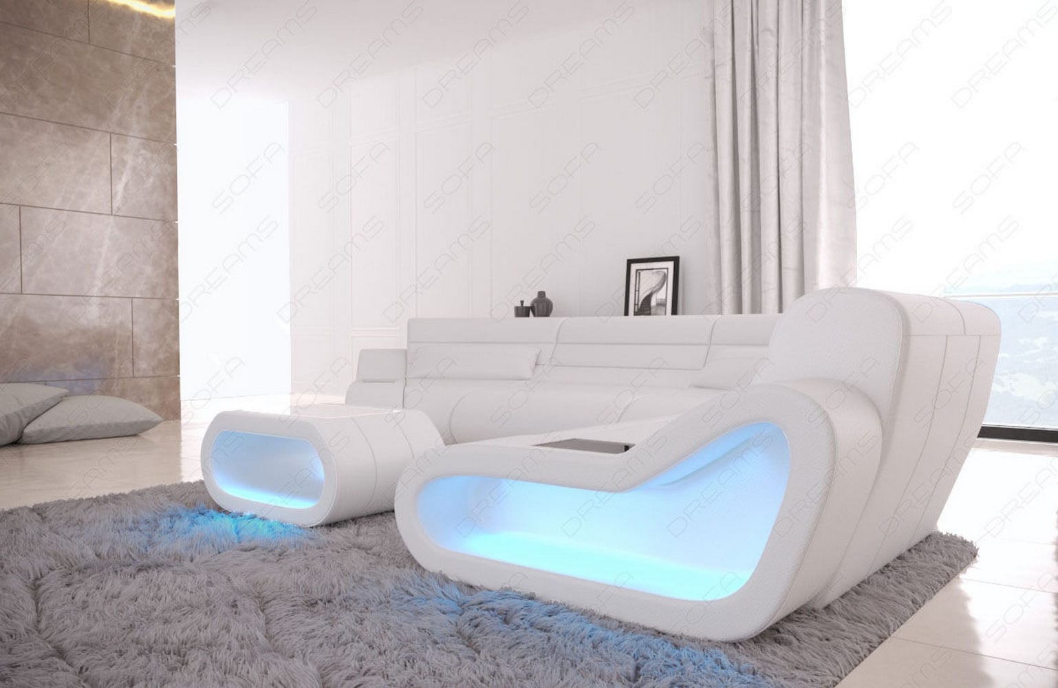 Leder Wohnlandschaft Concept C – Eleganz & Komfort weiß