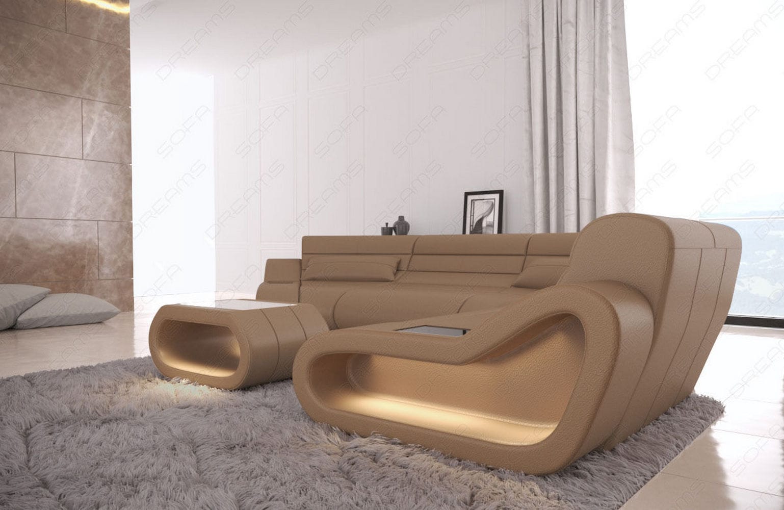 Leder Wohnlandschaft Concept C – Eleganz & Komfort sandbeige