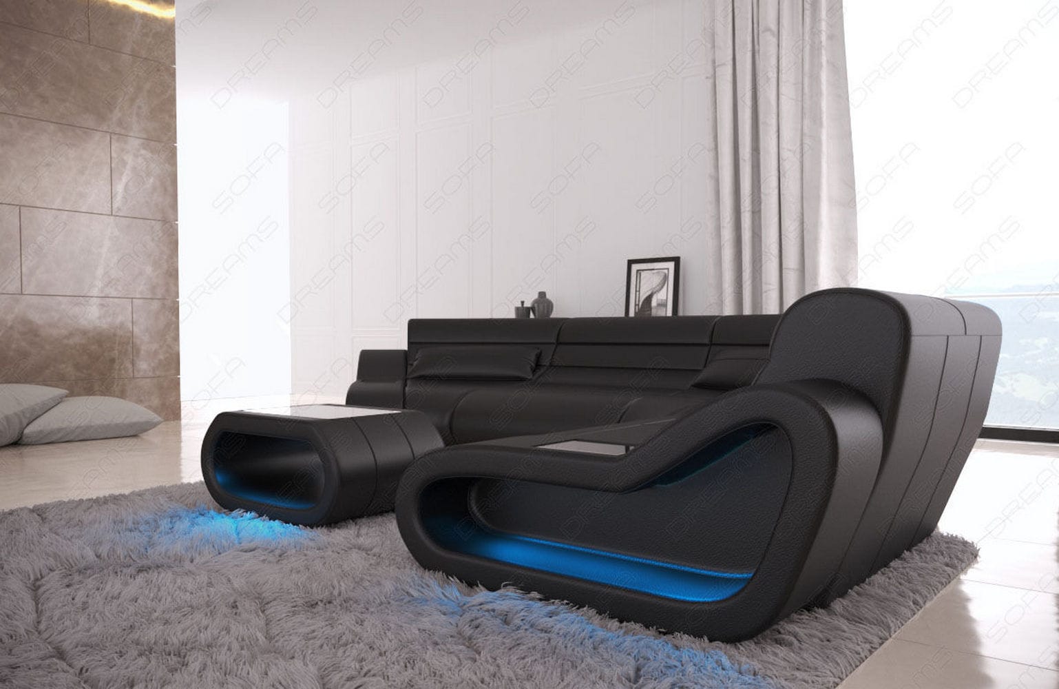 Leder Wohnlandschaft Concept C – Eleganz & Komfort schwarz