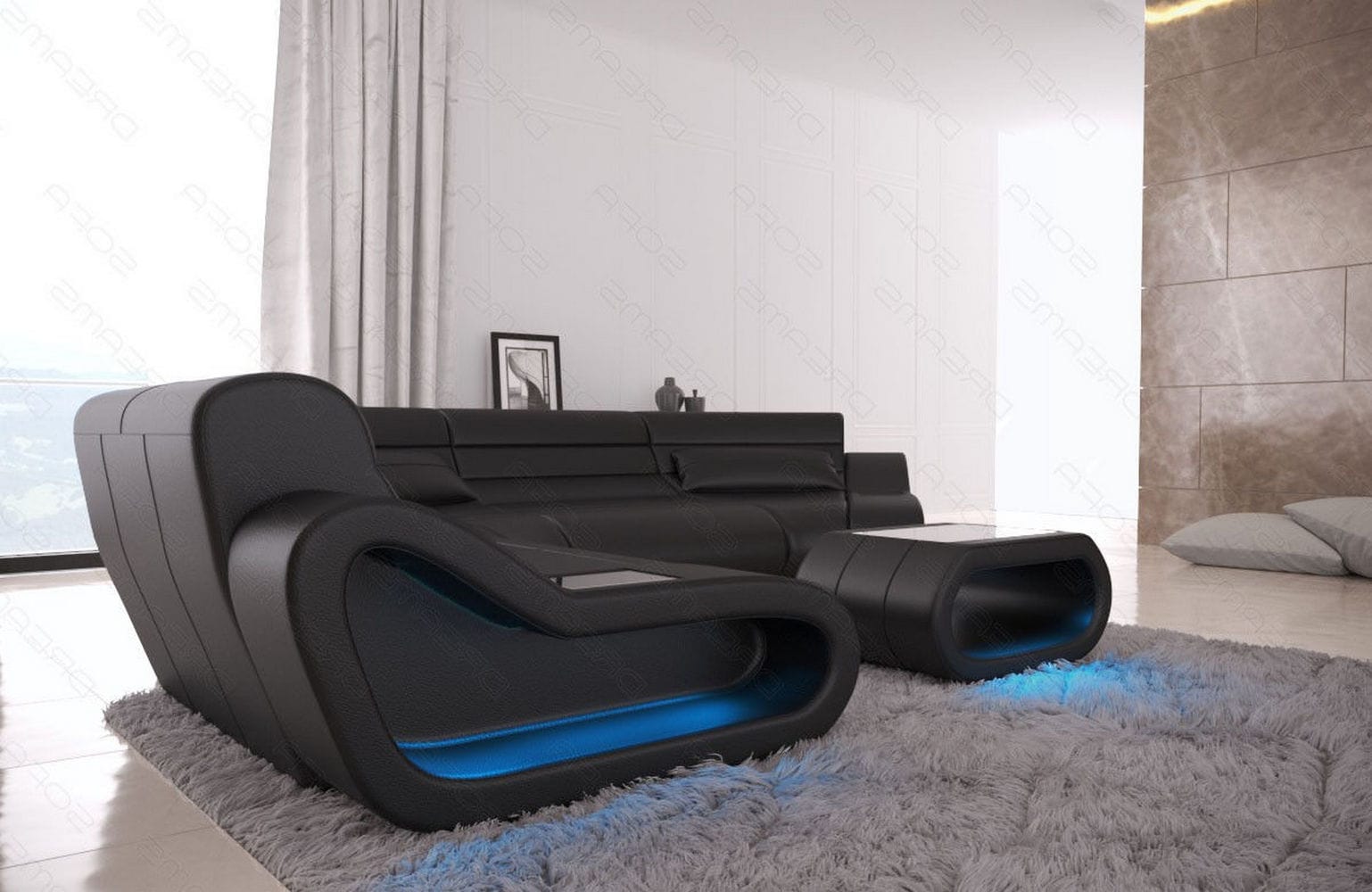 Leder Wohnlandschaft Concept C – Eleganz & Komfort schwarz