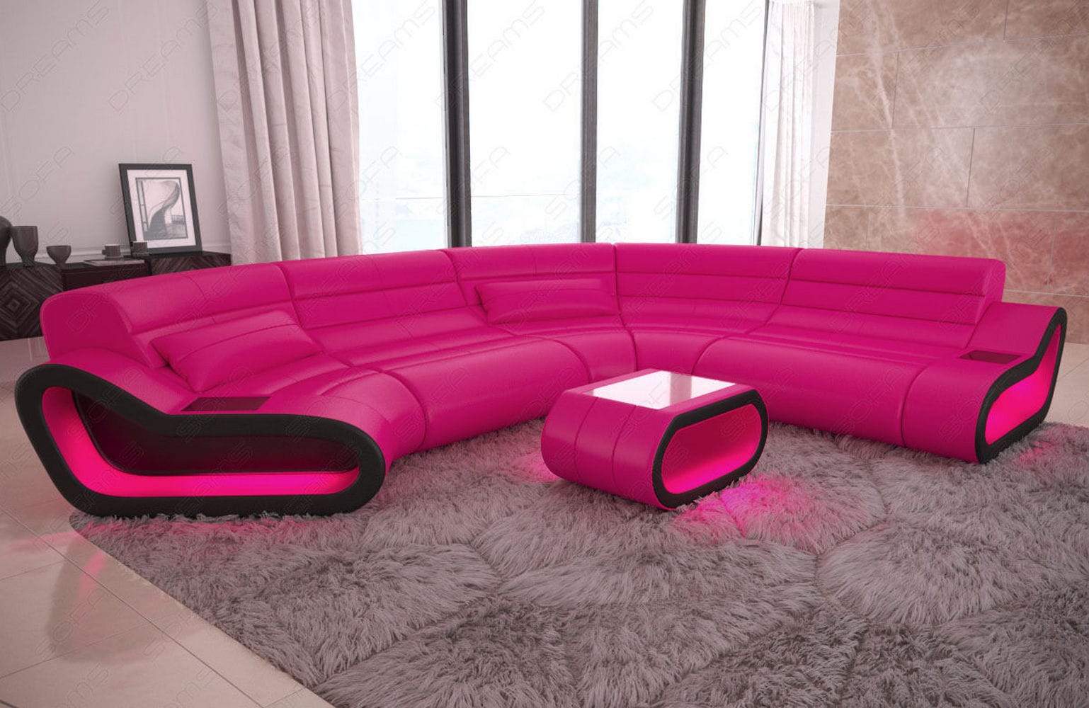 Leder Wohnlandschaft Concept C – Eleganz & Komfort pink-schwarz