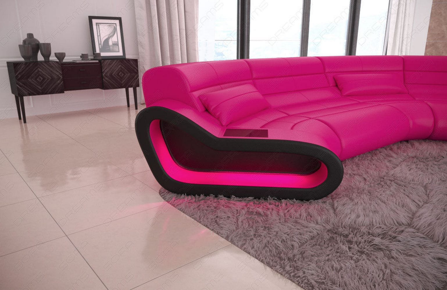 Leder Wohnlandschaft Concept C – Eleganz & Komfort pink-schwarz