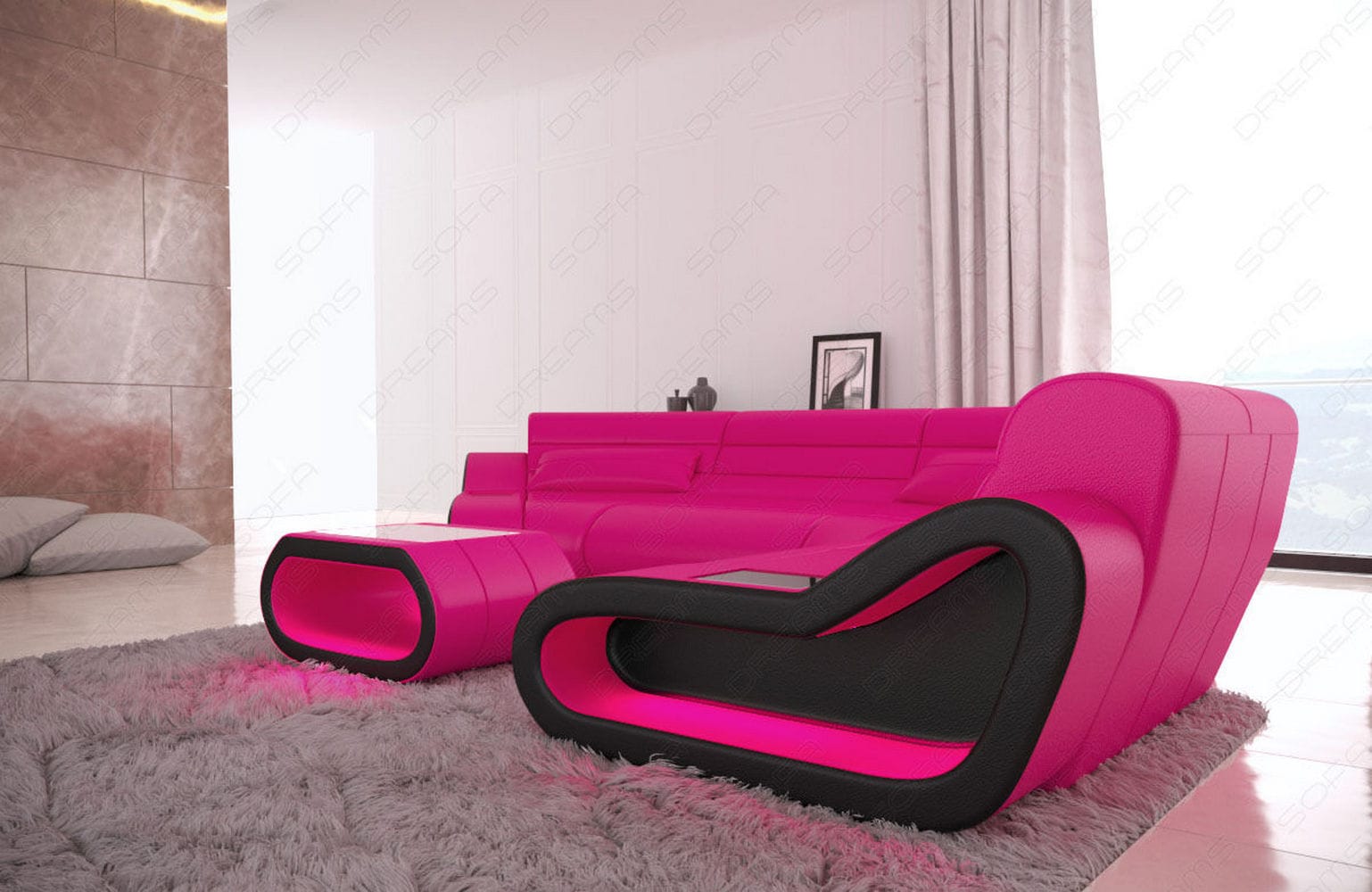 Leder Wohnlandschaft Concept C – Eleganz & Komfort pink-schwarz