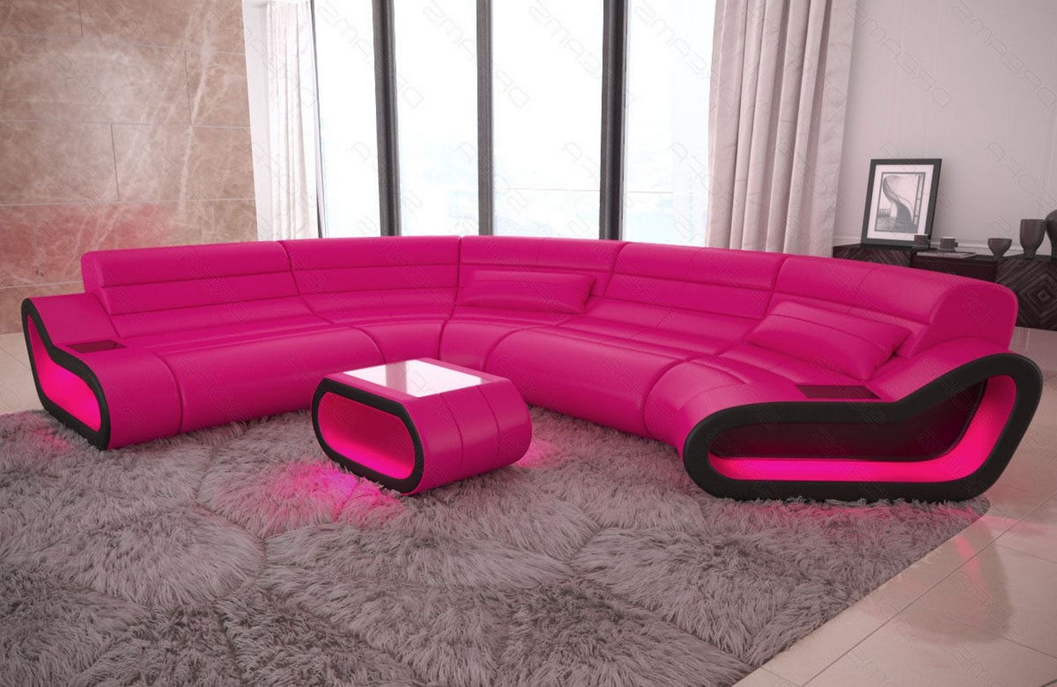 Leder Wohnlandschaft Concept C – Eleganz & Komfort pink-schwarz