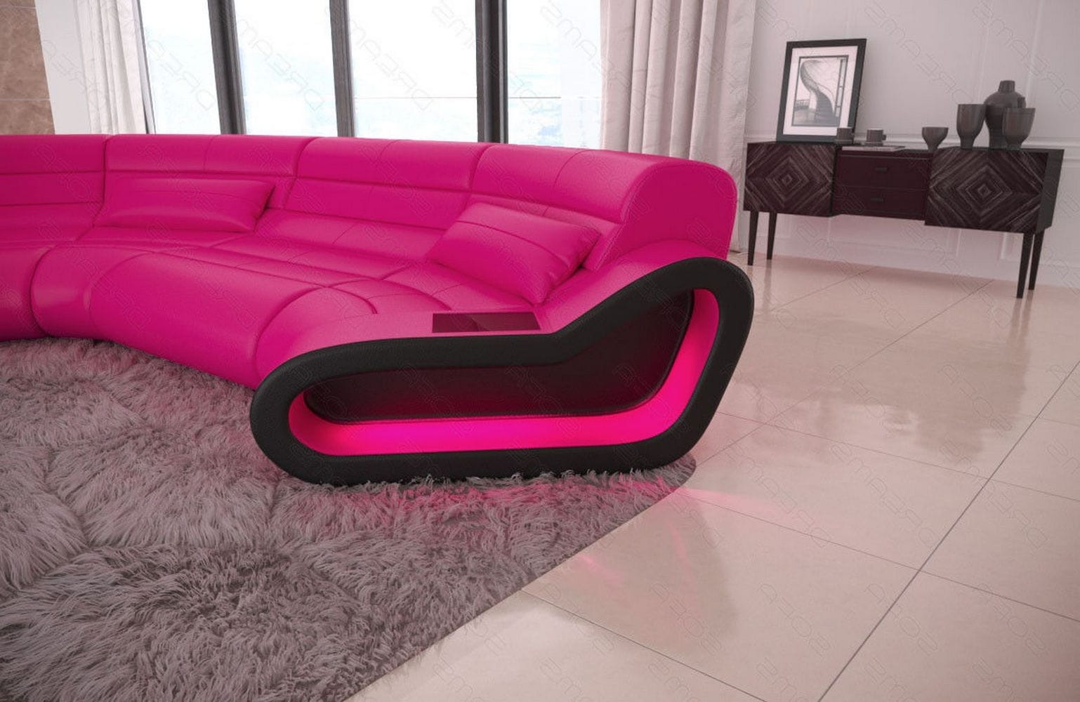 Leder Wohnlandschaft Concept C – Eleganz & Komfort pink-schwarz