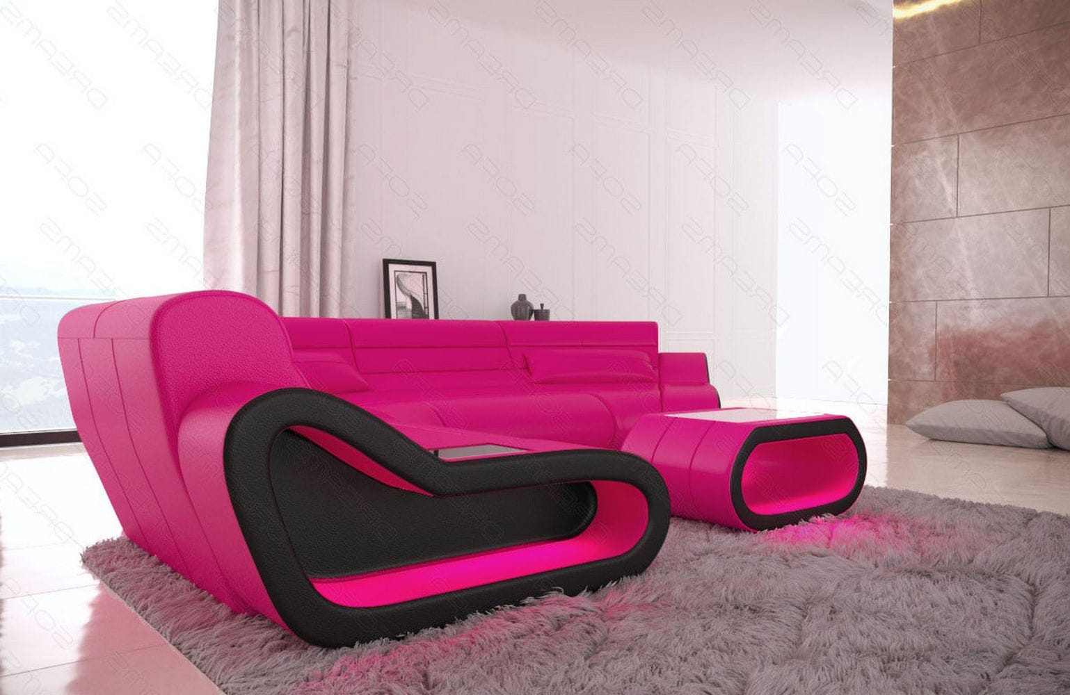 Leder Wohnlandschaft Concept C – Eleganz & Komfort pink-schwarz