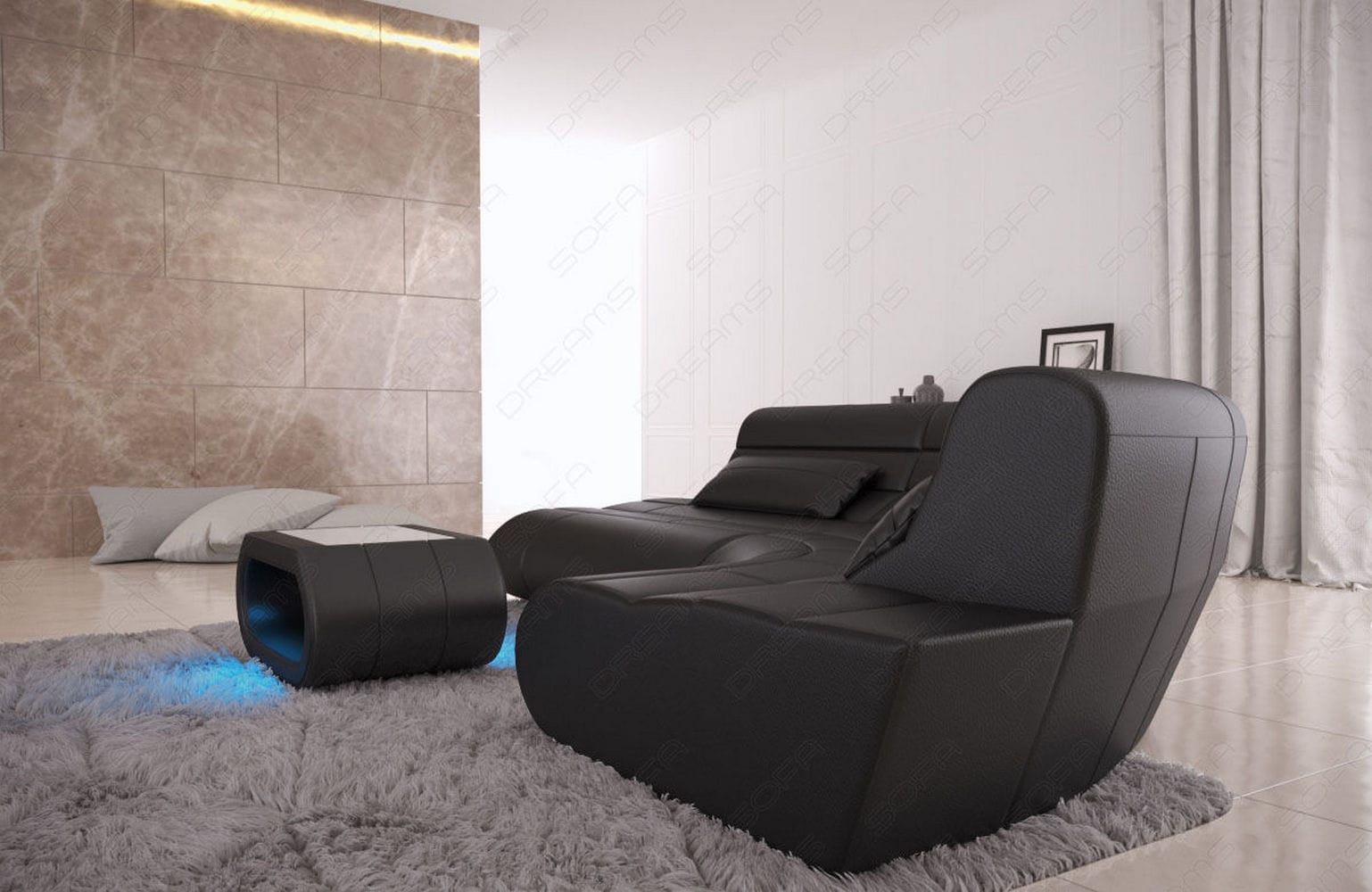 Leder Sofa Concept Kompakt mit LED Beleuchtung schwarz