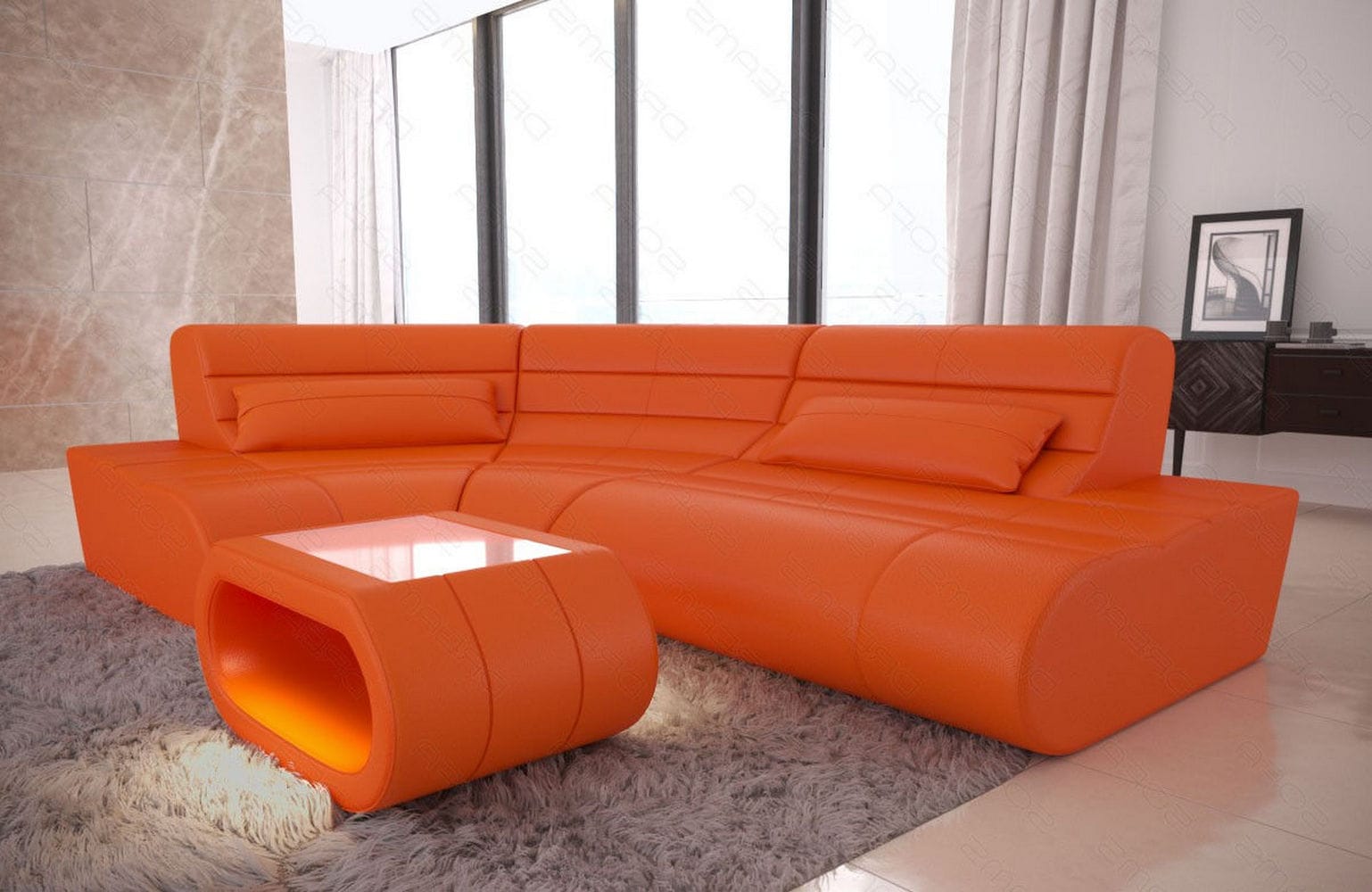 Leder Sofa Concept Kompakt mit LED Beleuchtung orange