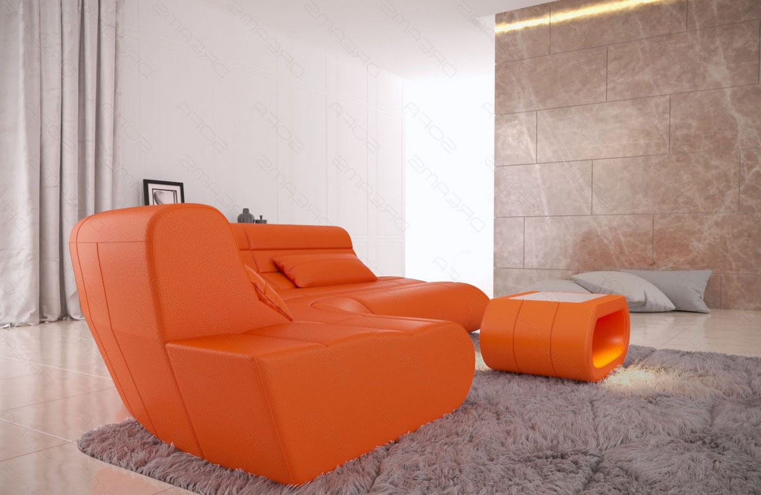Leder Sofa Concept Kompakt mit LED Beleuchtung orange
