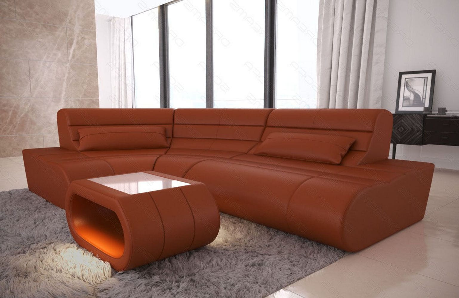 Mini Sofa Concept Kompakt aus Leder hellbraun