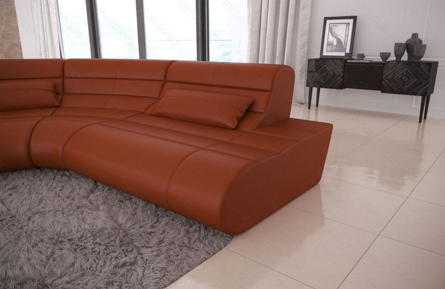 Mini Sofa Concept Kompakt aus Leder hellbraun