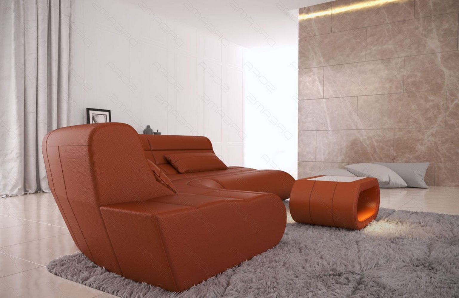 Mini Sofa Concept Kompakt aus Leder hellbraun