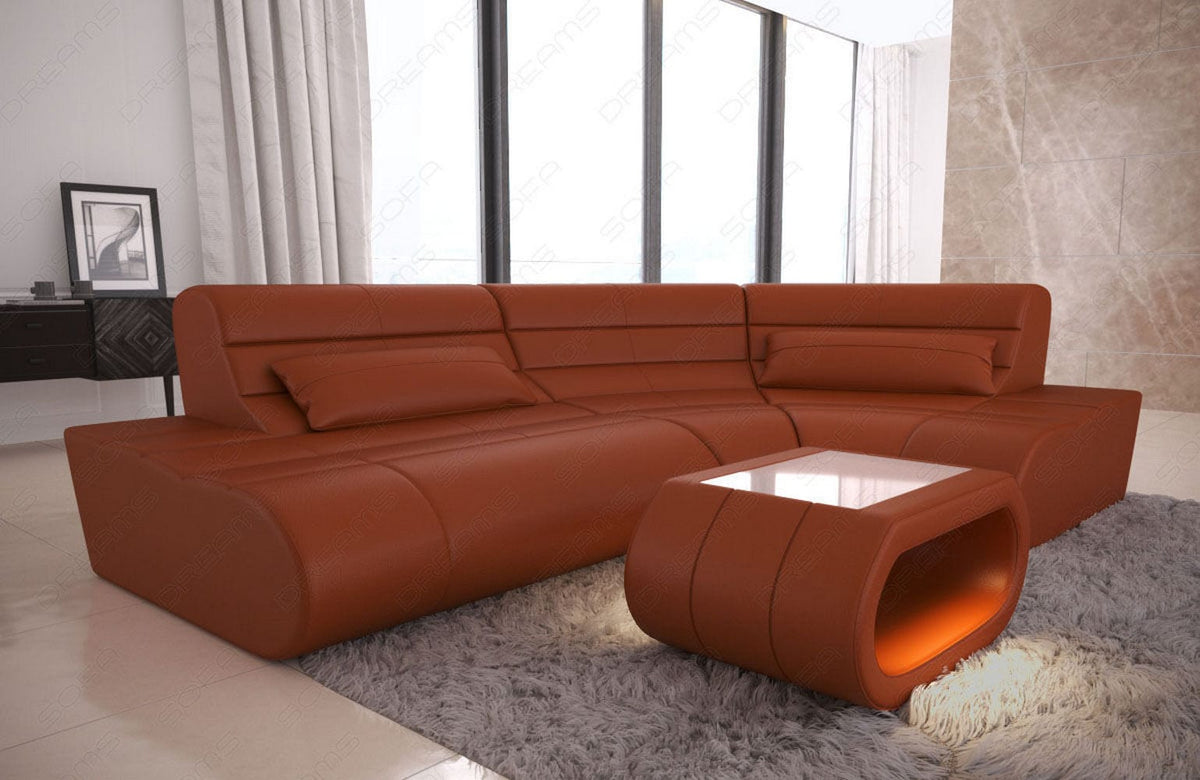 Mini Sofa Concept Kompakt L-Form aus Leder hellbraun