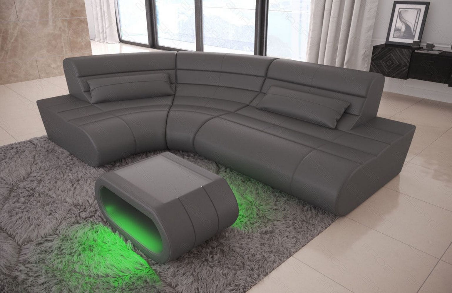 Mini Sofa Concept Kompakt L-Form aus Leder grau