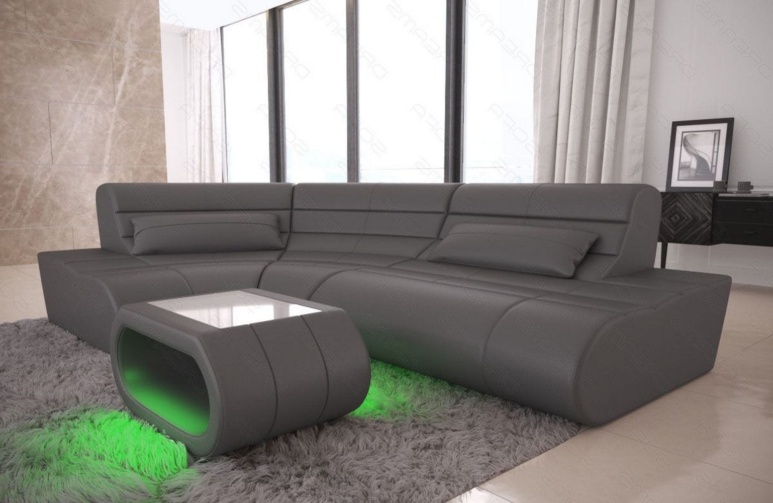 Mini Sofa Concept Kompakt L-Form aus Leder grau