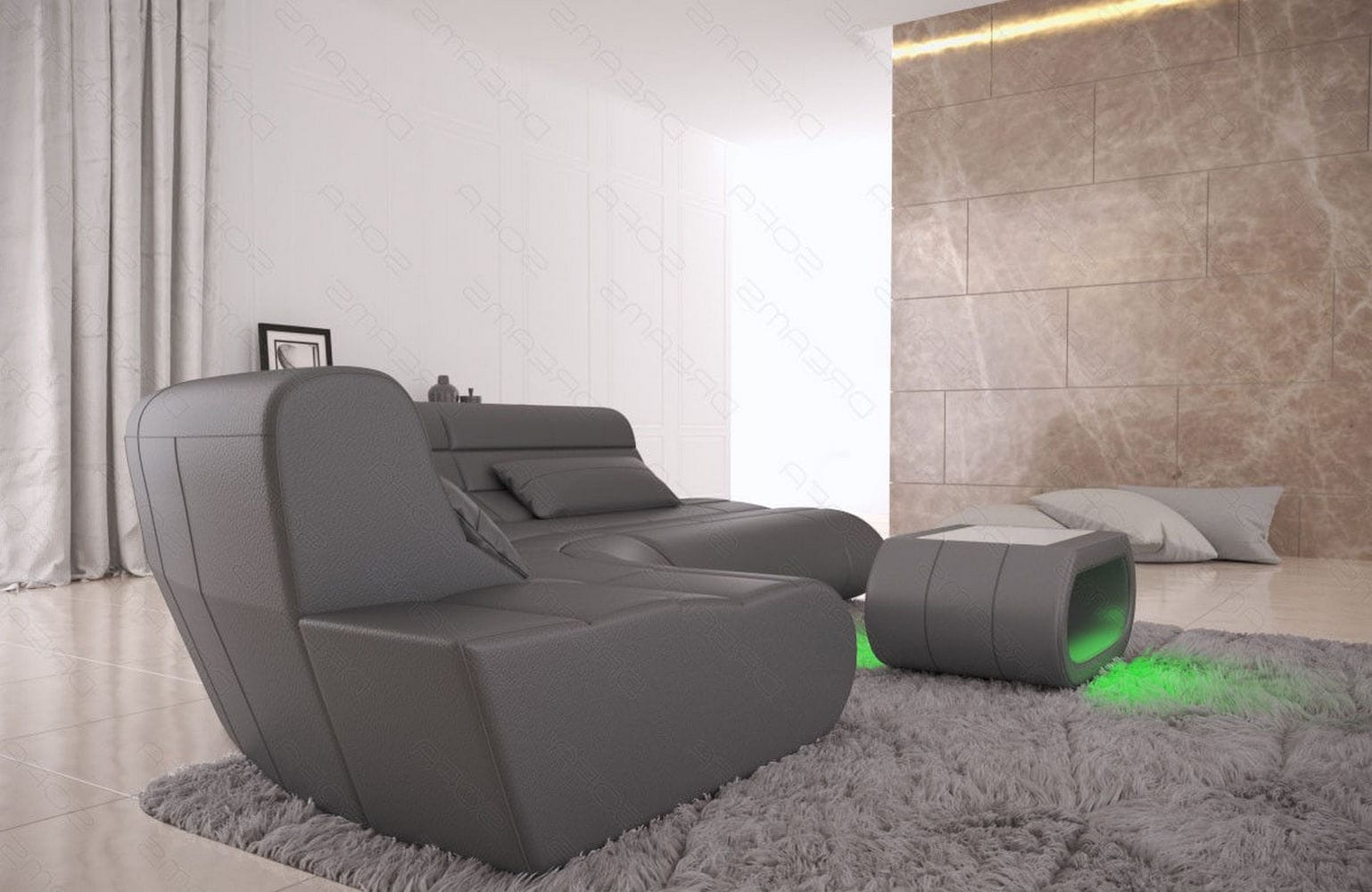 Mini Sofa Concept Kompakt L-Form aus Leder grau