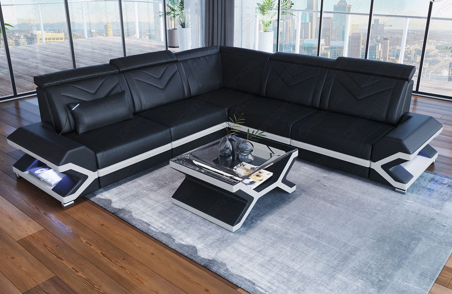 Mini Ecksofa Sorrento – Stilvolles Ledersofa Schwarz-Weiß