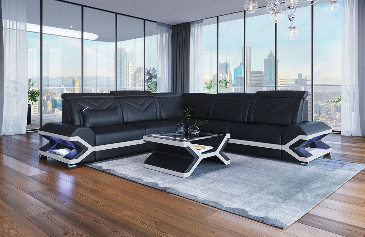 Mini Ecksofa Sorrento – Stilvolles Ledersofa Schwarz-Weiß