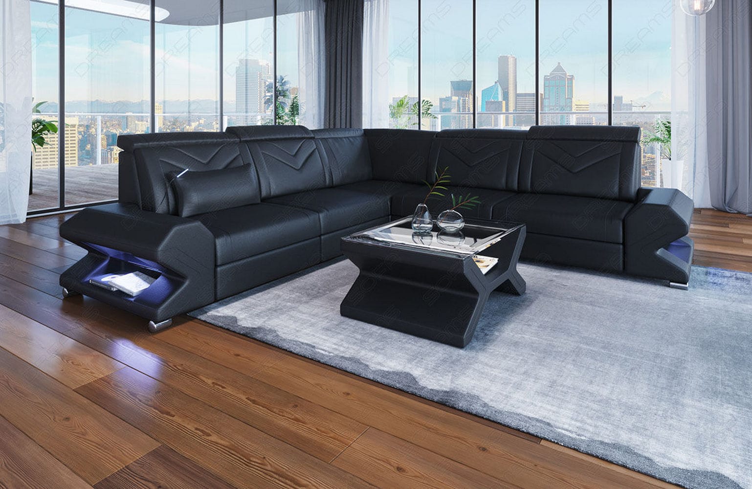 Mini Ecksofa Sorrento – Stilvolles Ledersofa Schwarz