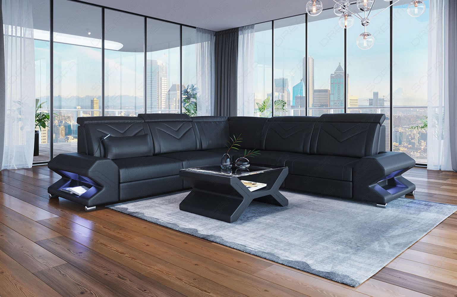 Mini Ecksofa Sorrento – Stilvolles Ledersofa Schwarz