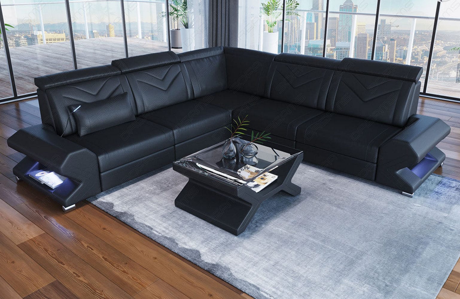 Mini Ecksofa Sorrento – Stilvolles Ledersofa Schwarz