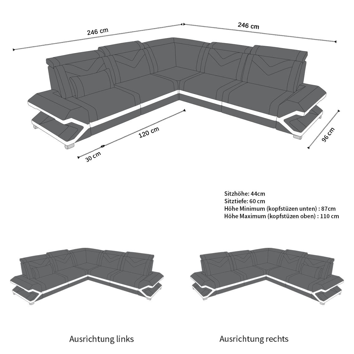 Mini Ecksofa Sorrento – Stilvolles Ledersofa Hellbraun-Weiß