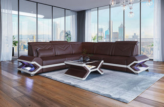 Mini Couch Sorrento L-Form in Leder Dunkelbraun-Weiß