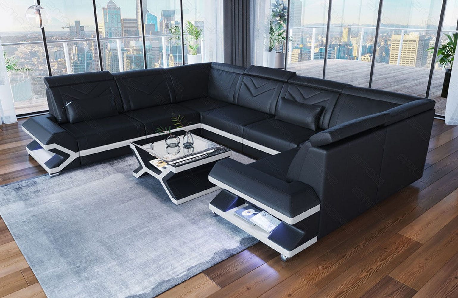 Mini Leder Wohnlandschaft Sorrento – Modern und Stilvoll Schwarz-Weiß