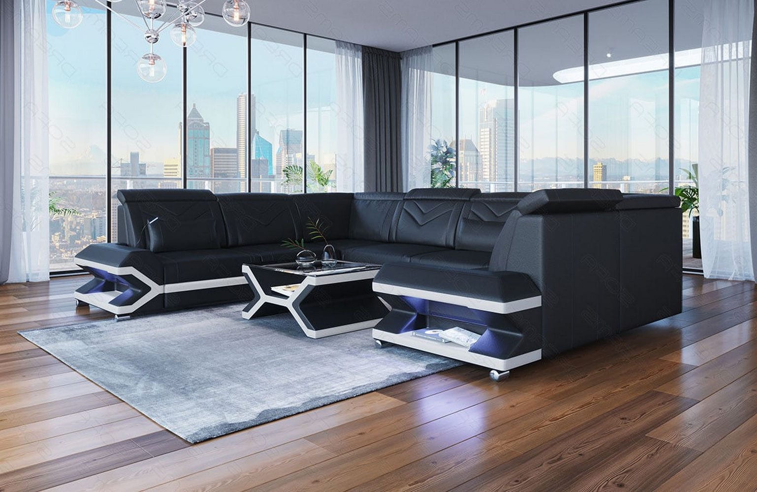 Mini Leder Wohnlandschaft Sorrento – Modern und Stilvoll Schwarz-Weiß