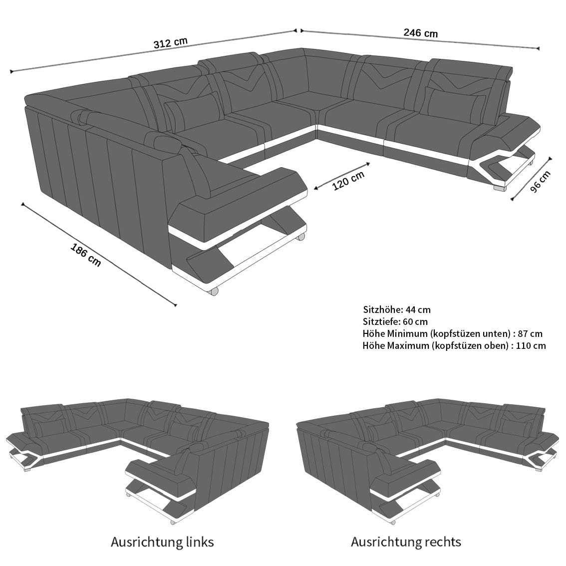 Mini Leder Wohnlandschaft Sorrento – Modern und Stilvoll Schwarz-Weiß