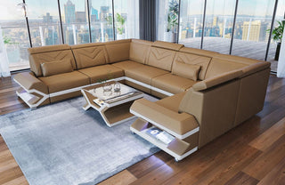 Mini Sofa Sorrento U-Form aus Leder Sandbeige-Weiß