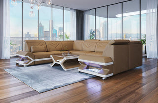 Mini Sofa Sorrento U-Form aus Leder Sandbeige-Weiß