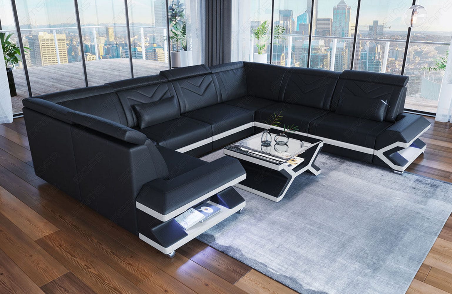 Mini Leder Wohnlandschaft Sorrento – Modern und Stilvoll Schwarz-Weiß
