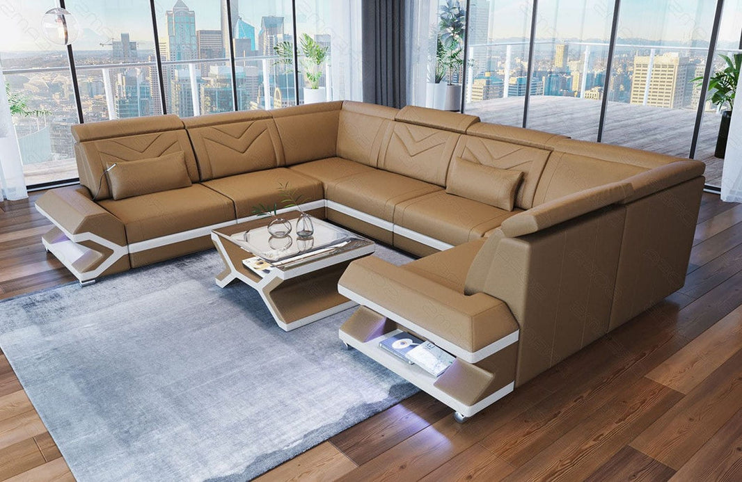 Designsofa Sorrento U-Form aus Leder