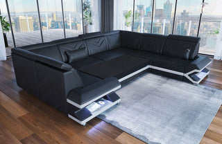 Designsofa Sorrento U-Form aus Leder sandbeige-weiß
