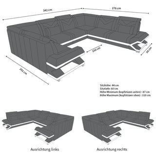 Designsofa Sorrento U-Form aus Leder sandbeige-weiß