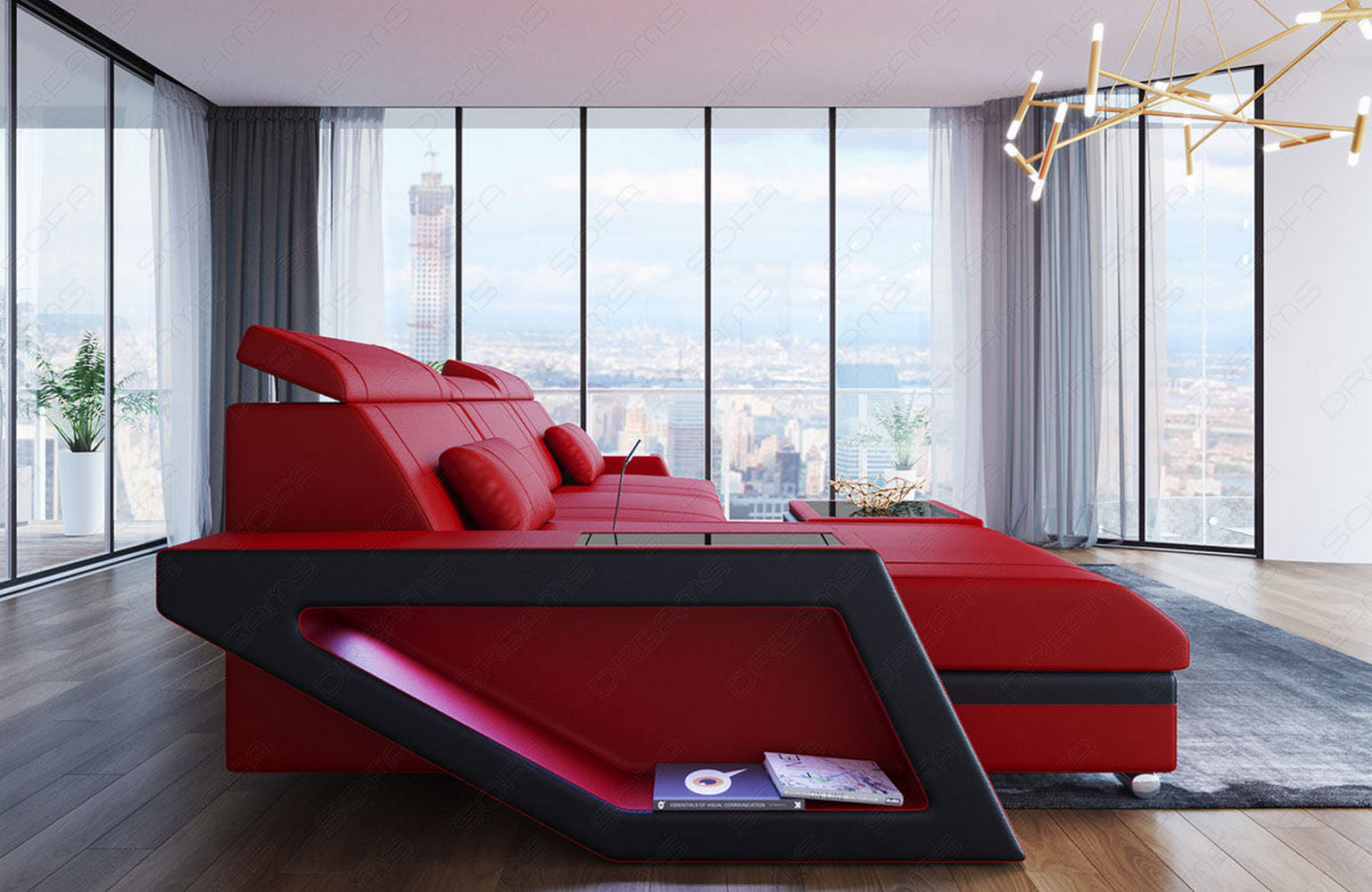 Mini Ecksofa Catania aus Leder – Modern & Komfortabel Rot-Schwarz