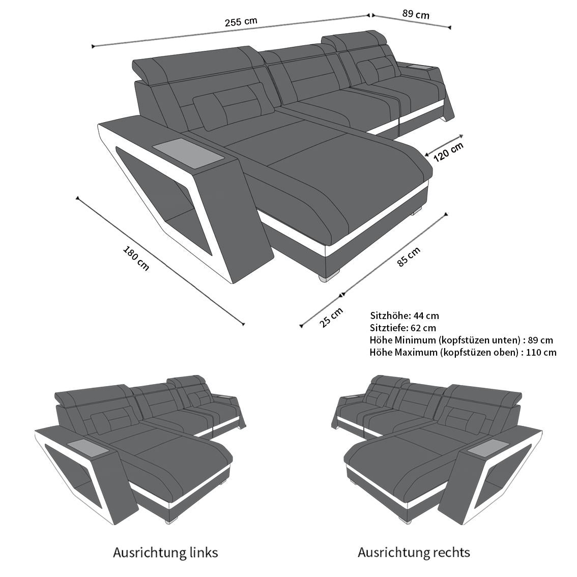 Mini Ecksofa Catania aus Leder – Modern & Komfortabel Rot-Schwarz