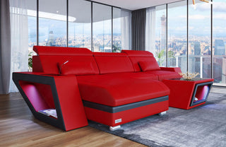 Mini Ecksofa Catania L-Form aus Leder Rot-Schwarz