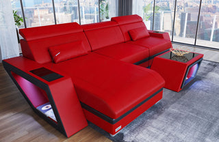 Mini Ecksofa Catania L-Form aus Leder Rot-Schwarz