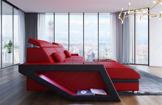 Mini Ecksofa Catania L-Form aus Leder Rot-Schwarz
