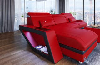 Mini Ecksofa Catania L-Form aus Leder Rot-Schwarz