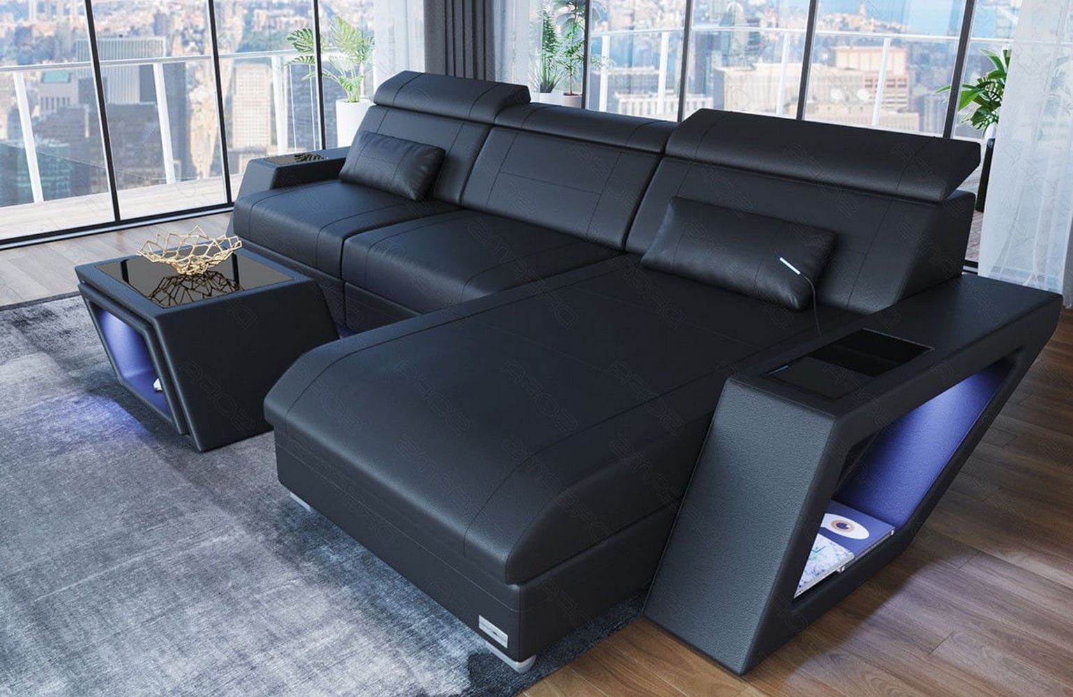 Ecksofa Catania – Eleganz in Leder schwarz