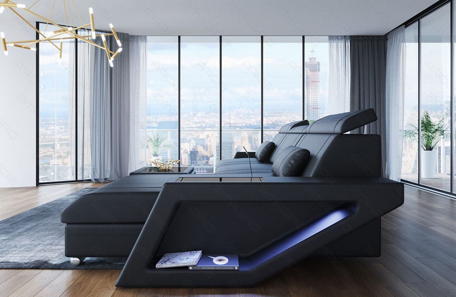 Ecksofa Catania – Eleganz in Leder schwarz